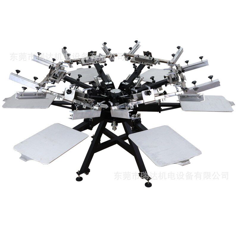 新款 手动高精密6色加强型双定位轮转台板印花机 多色丝网印刷机