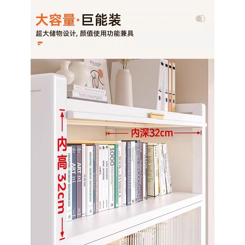 钢制书柜带门落地收纳柜防尘儿童书本收纳储物书架客厅铁艺置物柜