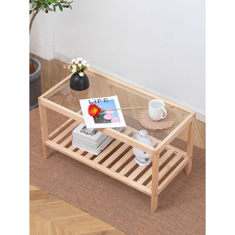 简约风实木简约茶几小户型咖啡创意日式边矮沙发钢化玻璃桌子桌几