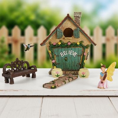 现货庭院鸟屋自动蜂鸟喂食仙女花园摆件装饰房屋户外树脂器摆件