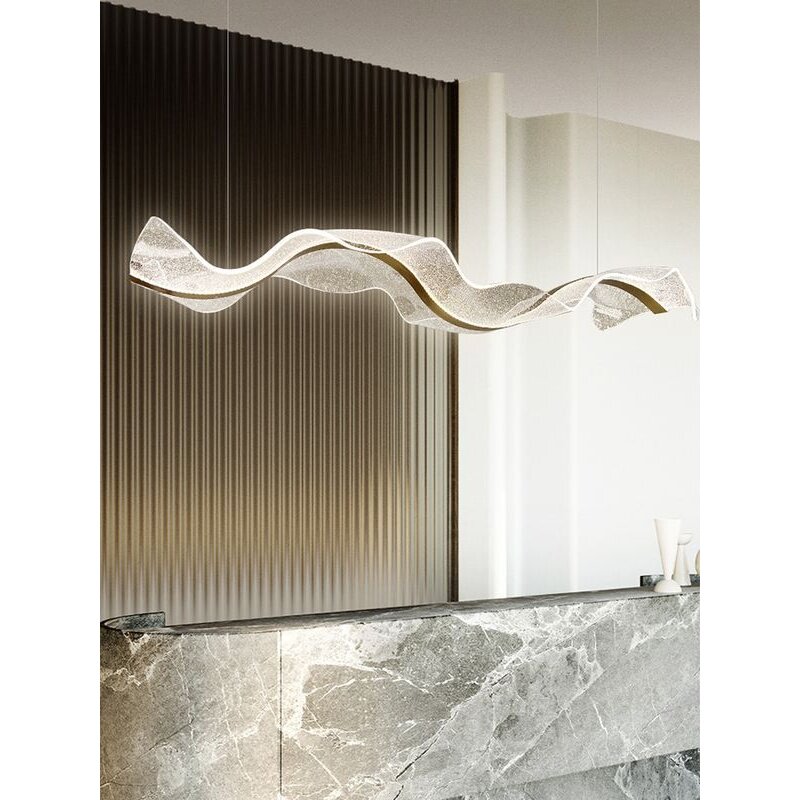 后现代餐厅吊灯飘带长条前台装饰艺术设计师款吧台茶室波纹吊灯