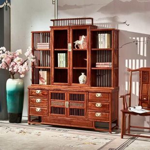 刺猬紫檀新中式书柜陈列架博古柜红木办公家具多层书柜书房家具