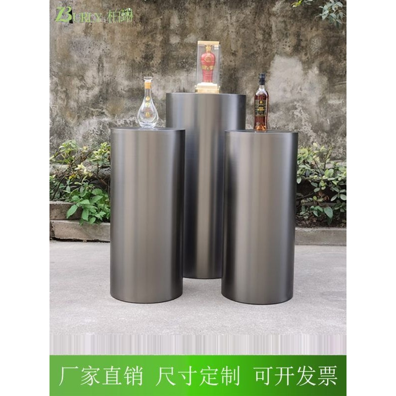 不锈钢柱子 展示台面 茶几腿 岛台支撑柱 枪灰 圆形展台 地台摆台