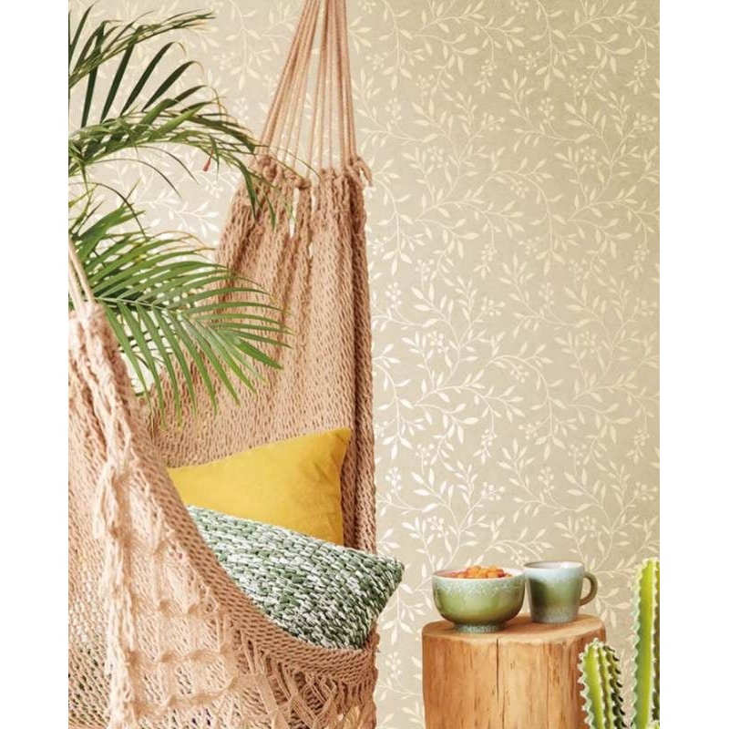 壁纸美式乡村清新小叶子藤花卧室客厅书房整铺墙纸无缝墙布