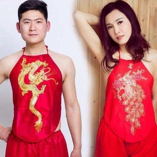 挂按吊带背心男士成人绸棉肚兜大码护胃暖胃肚兜红色本命年男女表