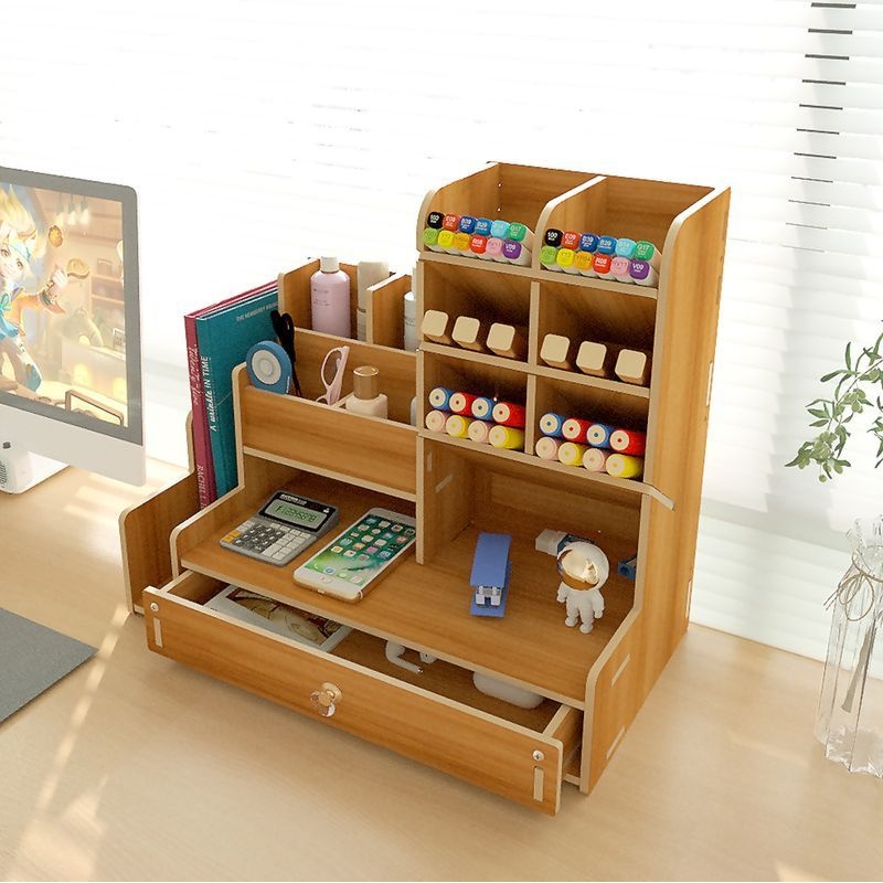 大容量斜插笔桶学生书桌笔筒儿童支架马克笔收纳盒抽屉式文具桌面