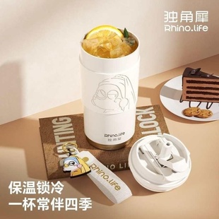 陶瓷覆层保温杯500ml高颜值情侣水杯 便携陶瓷内胆咖啡杯带挂绳6