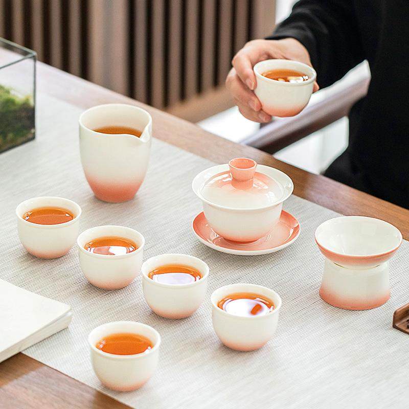 精致陶瓷盖碗婚庆小套组渐变羊脂玉中式女性礼物办公功夫茶具套装,餐饮具,功夫茶具,淘宝优惠券,粉丝福利购,淘宝优惠卷