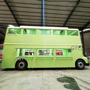 景区可移动售卖车 复古双层巴士模型 二楼可上人餐饮车制作厂家