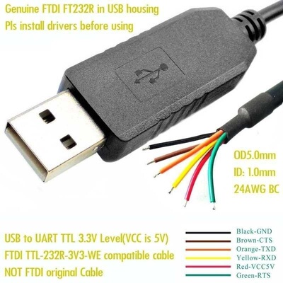 FTDI USB UART TTL 串行通讯电缆 TTL-232R-3V3-WE-1800 debug线