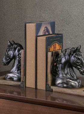 美式复古马头书挡摆件玄关书架装饰工艺品批发书房树脂房间办公室