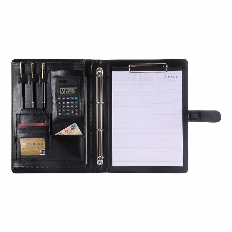 多功能皮质收纳文件夹商务办公双夹经理夹a4销讲签约夹活页夹logo