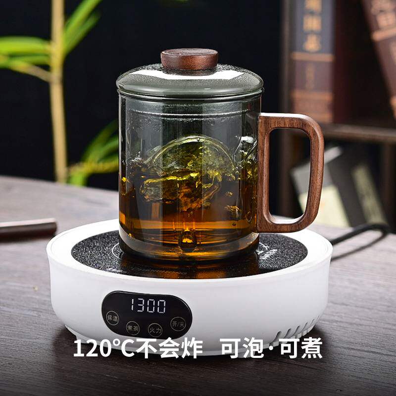 700ml大容量办公室泡茶杯耐热家用茶水分离喝绿茶月牙玻璃水杯子
