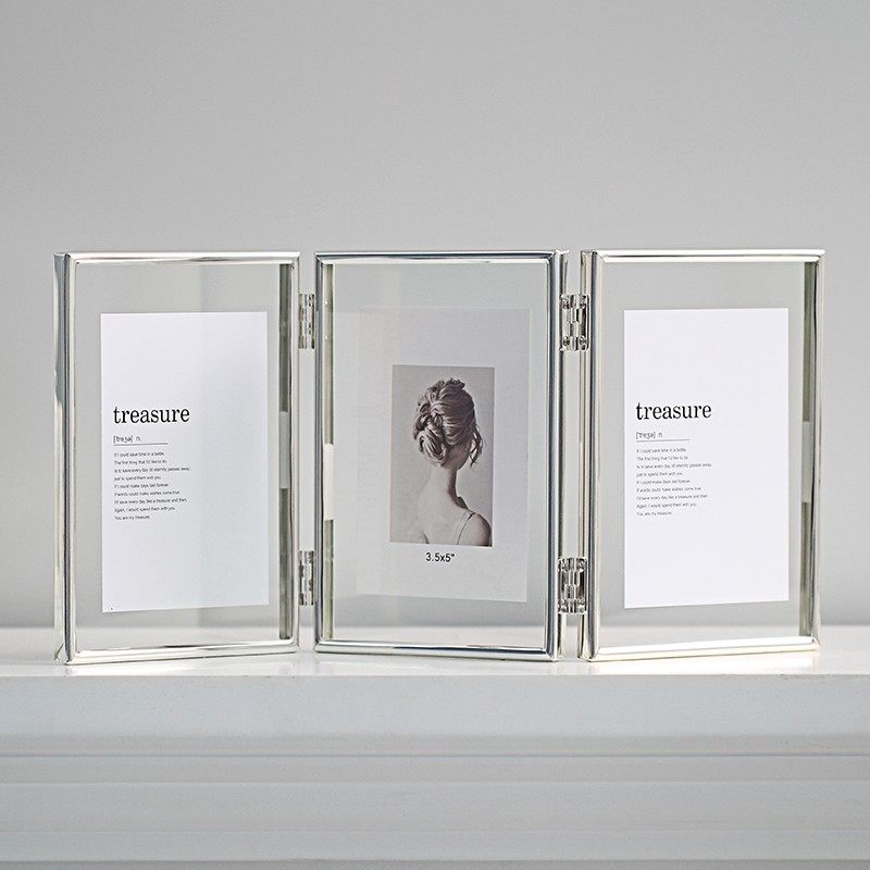 双面透明三联折叠组合摆台金属亚克力相框6寸7寸8寸玻璃照片相册