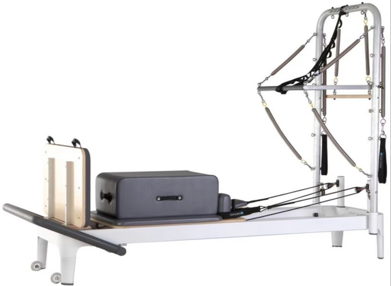 JS-M047拉提大器械核心床铝合金中脚低脚平床全轨道小白床半高架