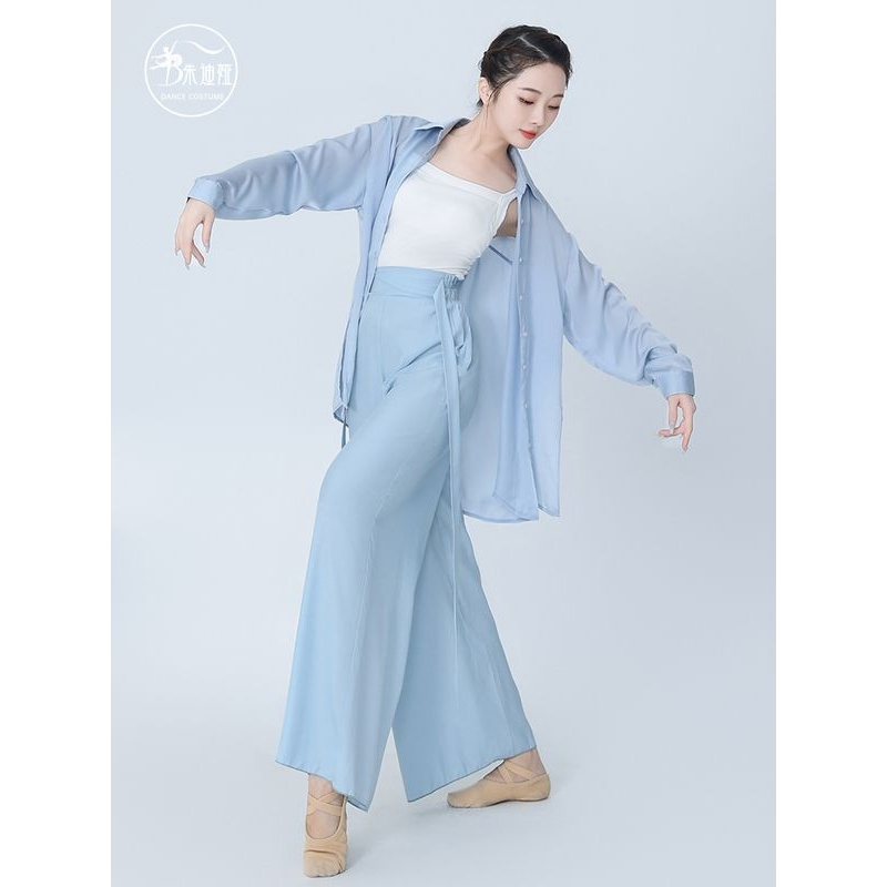 新现代舞衬衫舞蹈服古典舞长袖练功服形体服上衣宽松大码演出服装