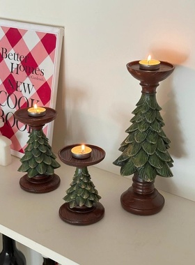 圣诞树节日烛台蜡烛台座树脂玄关客厅餐桌桌面摆件装饰品拍照道具