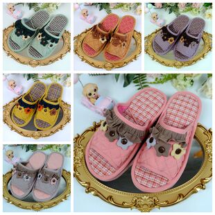 雅格布艺0547家居新品棉布毛毡鞋底布底静音卧室地板拖鞋透气吸汗