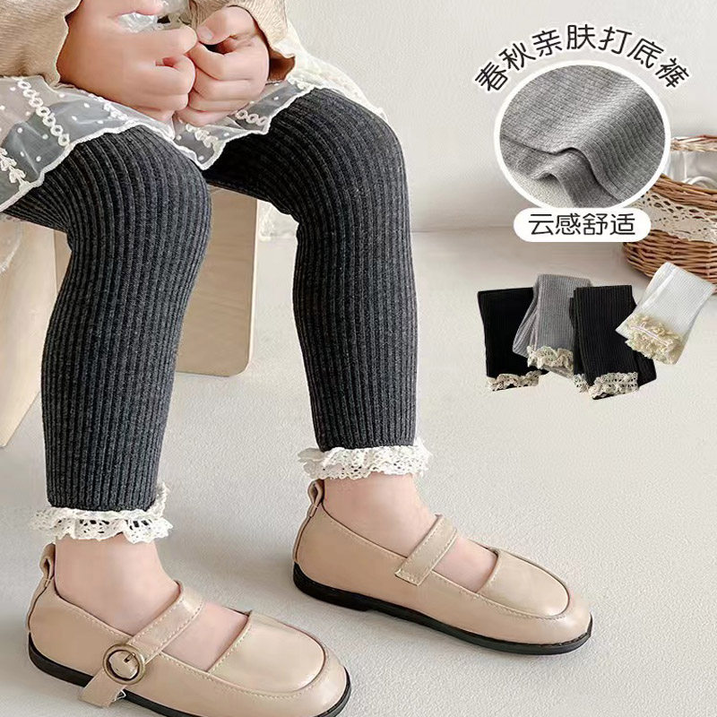 女宝打底裤春秋季薄绒纯棉白色中大童秋冬加绒加厚儿童九分打底袜