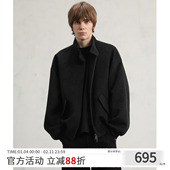 CAKUNTA 天丝羊毛混纺短宽版 型挺阔通勤哈灵顿毛呢夹克双面呢外套