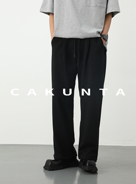 CAKUNTA 简约基础款直筒抽绳休闲裤 侧缝细节后褶设计 裤脚可调节