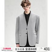 版 宽松廓形时装 型春秋单西 通勤简约无领垫肩休闲西服 CAKUNTA