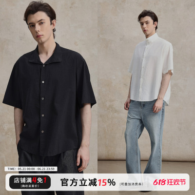 CAKUNTA中式立领极简短袖衬衫