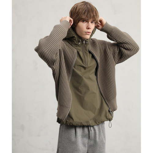 CAKUNTA坑条纹肌理无领毛衣开衫