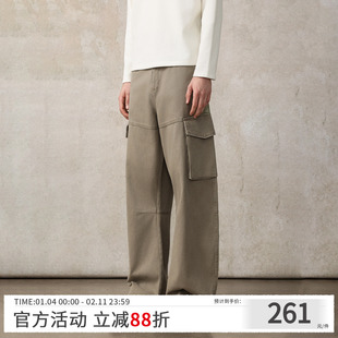 CAKUNTA 重磅全棉斜纹做旧洗褪立体口袋工装长裤 baggy弯刀工装裤