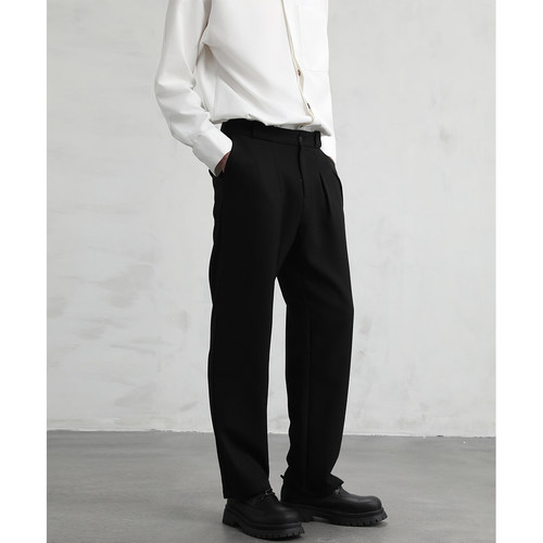 CAKUNTA双褶垂感直筒休闲西裤