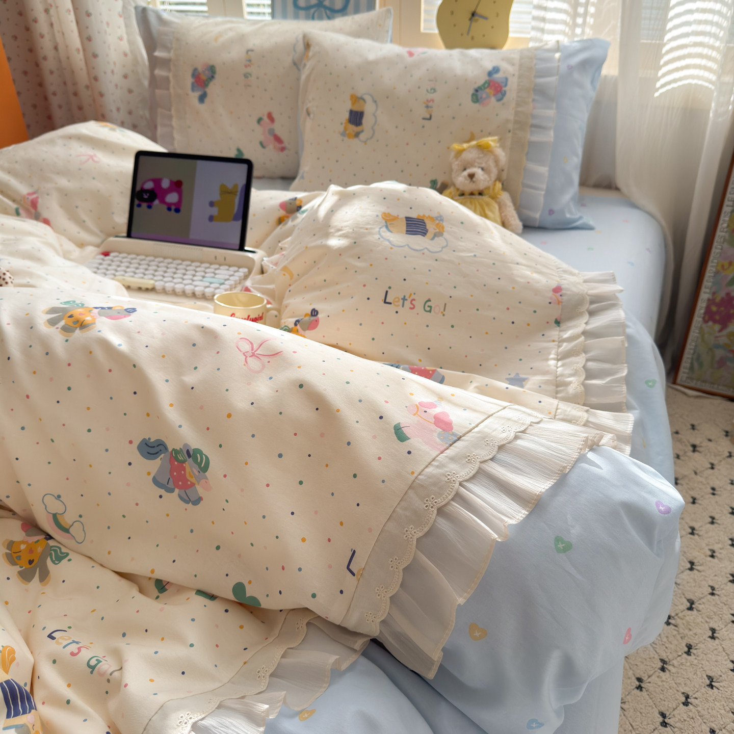 2026新款全棉纯棉拼接花边小清新工艺款四件套DZ,床上用品,床品套件/四件套/多件套,淘宝优惠券,粉丝福利购,淘宝优惠卷