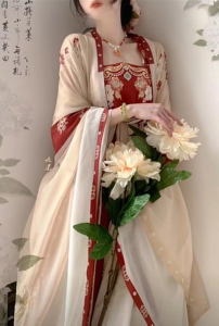 原创汉服女【华妃】唐制一片式诃子裙刺绣大袖衫套装大码唐装春款