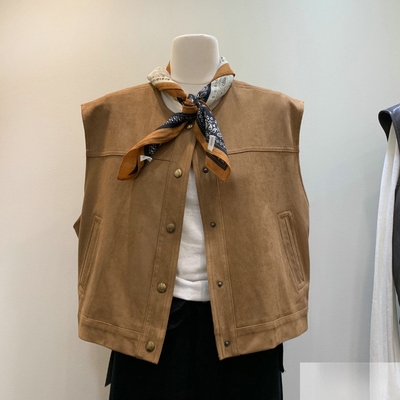 女式简约麂皮绒马甲女春秋2025年季新款无袖马夹外搭坎肩