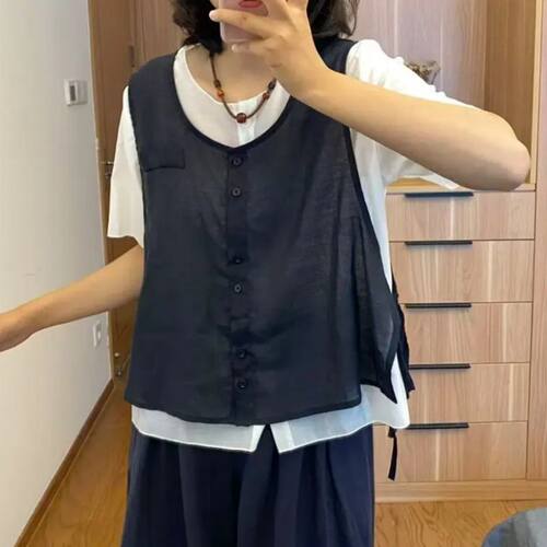 假两件套女新款百搭时尚坎肩外搭装饰高端显瘦叠穿轻薄马夹短袖
