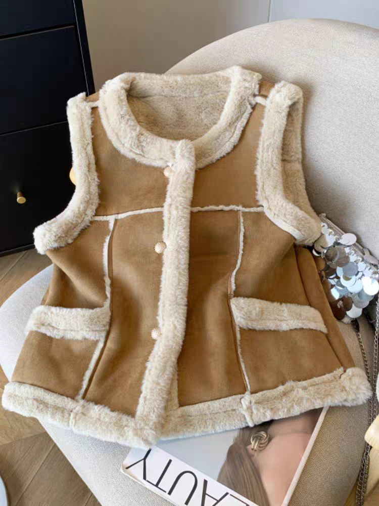 马甲女2025秋冬新款时尚百搭休闲宽松显瘦仿皮毛一体马夹无袖外套