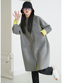 中长风衣女北欧风通勤连帽显瘦撞色设计感直筒太空棉开衫 外套秋季
