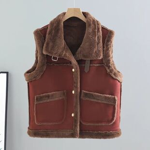 坎肩 宽松马夹背心保暖无袖 叠穿仿皮毛一体马甲女2026秋冬季 新款