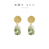 简约艺术感无耳洞耳饰耳夹女 复古港风晕染绿色搭配耳环 MOON ACC