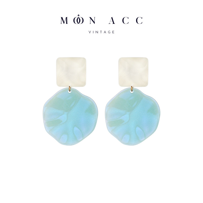 MOON ACC/梦幻蓝水波纹夏日海边耳饰 小众设计独特耳环无耳洞耳夹