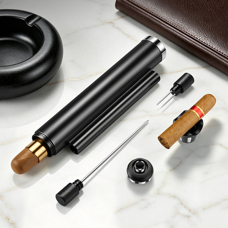 茄龙雪茄管带雪茄钻金属烟托通针叉针密封锁湿便携保湿管CI-26DN