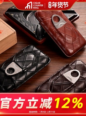 CIGARLOONG/茄龙雪茄便携套雪茄剪刀三支装牛皮革保湿套CLH-21LP1