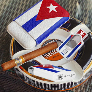 ELIE BLEU古巴国旗系列便携雪茄打火机雪茄剪刀雪茄皮套工具套装