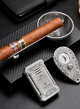 雪茄烟具套装直冲打火机顺滑剪刀大口径烟灰缸三件套CL-TZ235