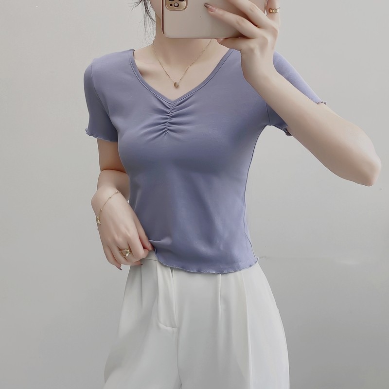 舞蹈练功服短袖上衣女成人专业形体夏季舞蹈生古典中国舞显瘦v领
