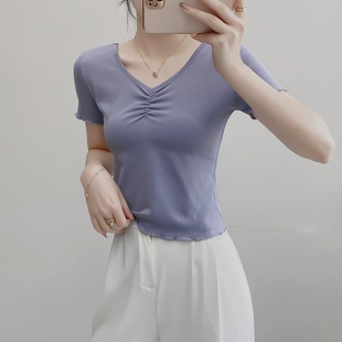 舞蹈练功服短袖上衣女成人专业形体夏季舞蹈生古典中国舞显瘦v领