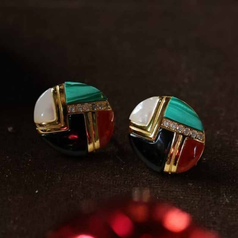 925银镀金复古高级感拼接耳钉