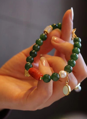 新疆手串天然和田碧玉菠菜绿