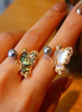 纯银镀金海水彩贝真多麻戒指