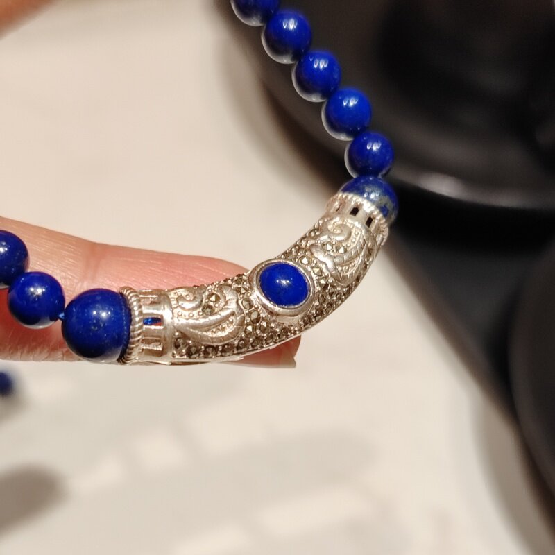 浮筠集925银青金石手工锁骨链