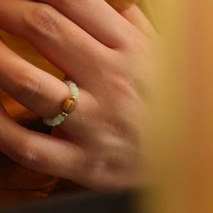 新中式天然翡翠沉香戒指女小众串珠食指环尾戒新年女友礼物